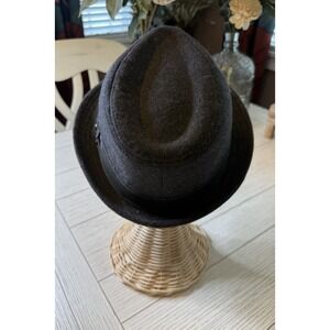 Stetson All American Men L/XL Wool Blend Charcoal Gray Fedora Hat Hatband‎ Retro